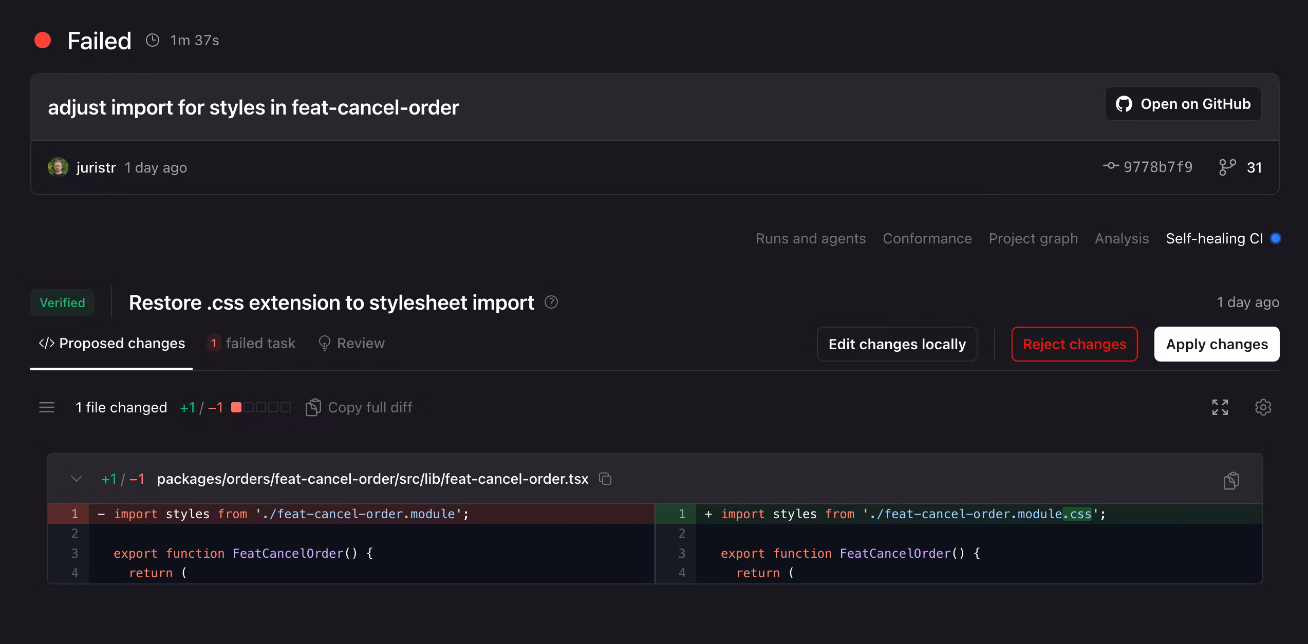 Self-healing CI fix showing up in GitHub comments